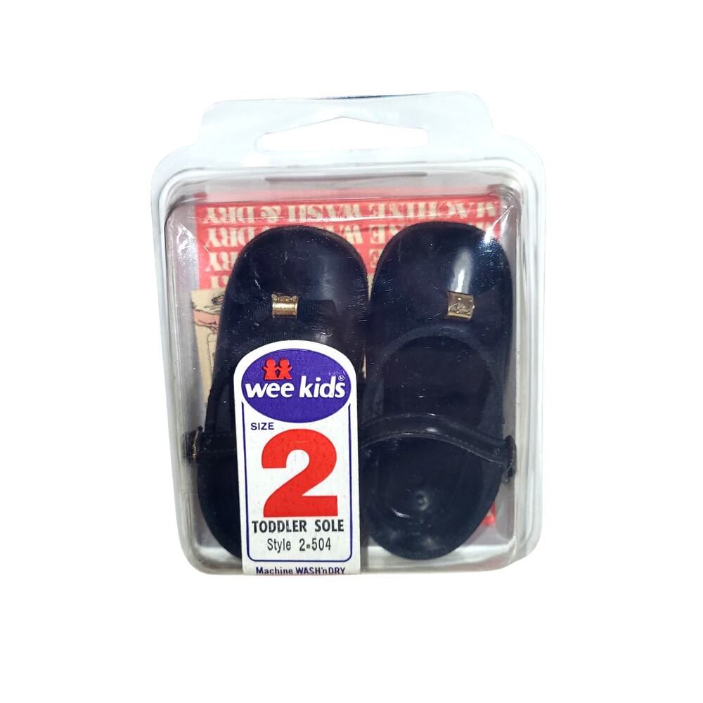 Vintage Wee Kids Toddler Girls Black Patent Leather Mary Jane Walker Shoes Bows